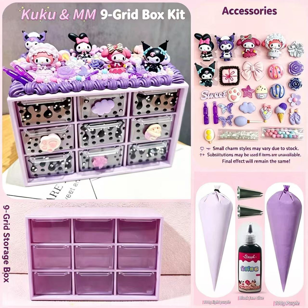 9-Grid Storage Box Charms Kit